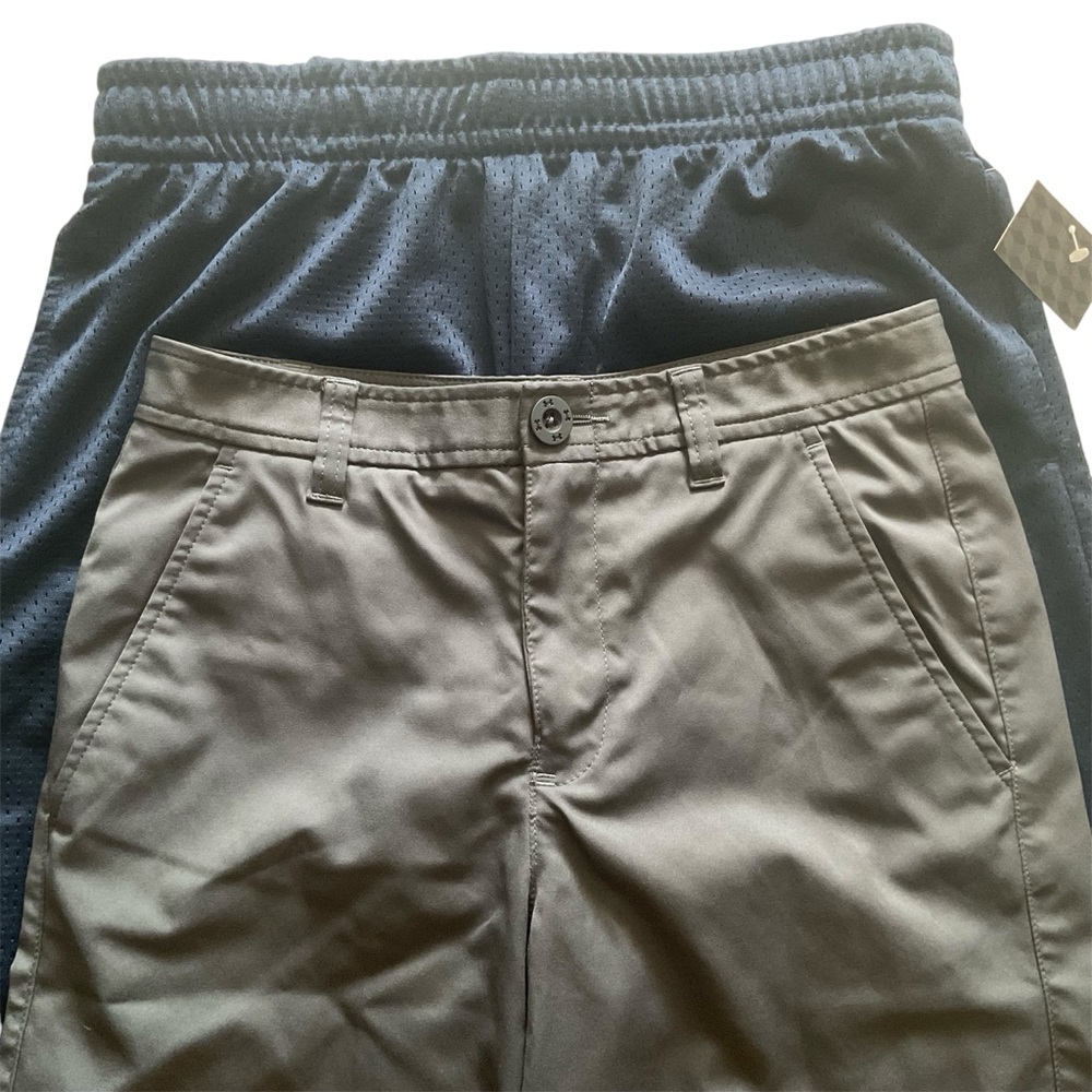 Under Armour Golf Shorts Gray & Athletic Works Navy Gym Shorts Bundle Sz 14